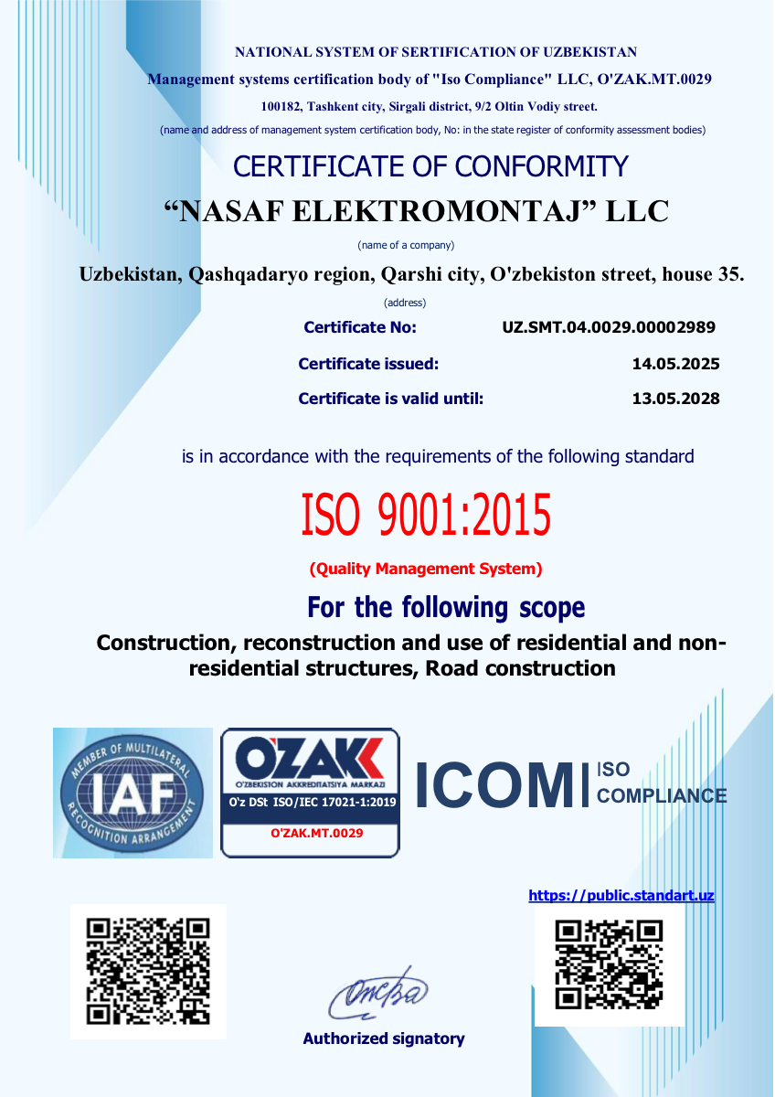 ISO 9001:2015 Sifat Menejmenti Sertifikati
